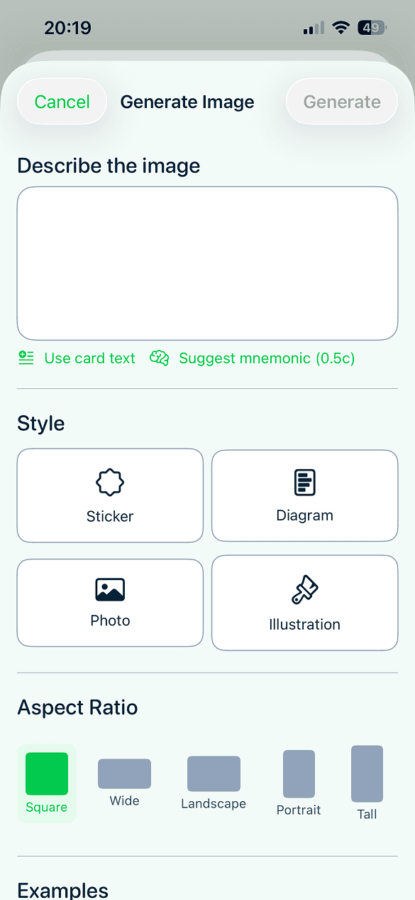 Image generation options