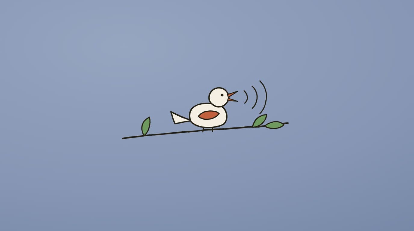 Illustration of a songbird singing on a leafy branch