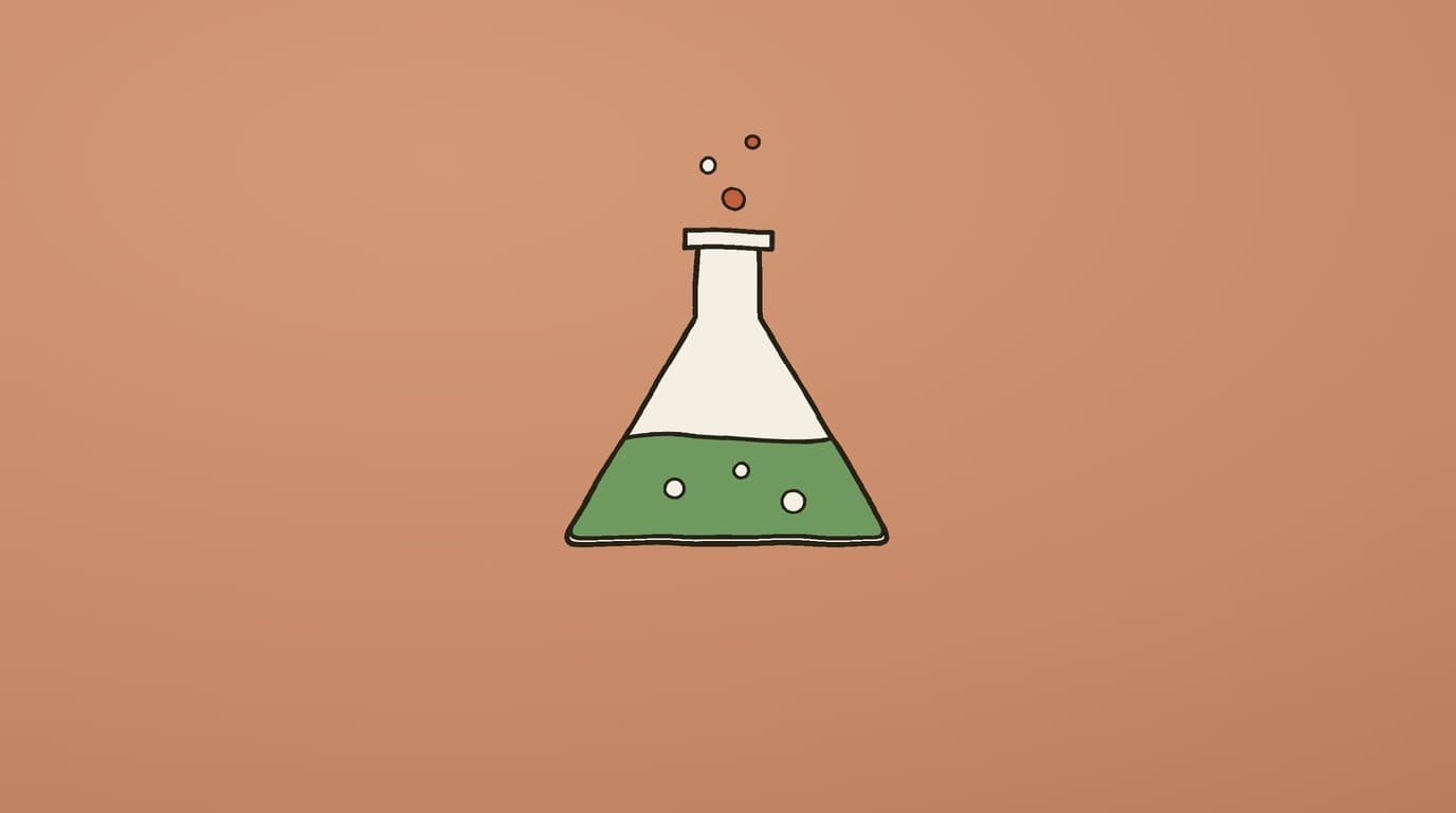 Illustration of a conical flask of green liquid with bubbles rising out of the neck