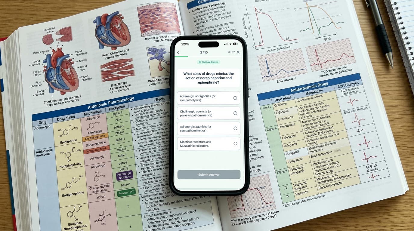 Medical student studying USMLE and board exam flashcards with AI-powered app on iPhone