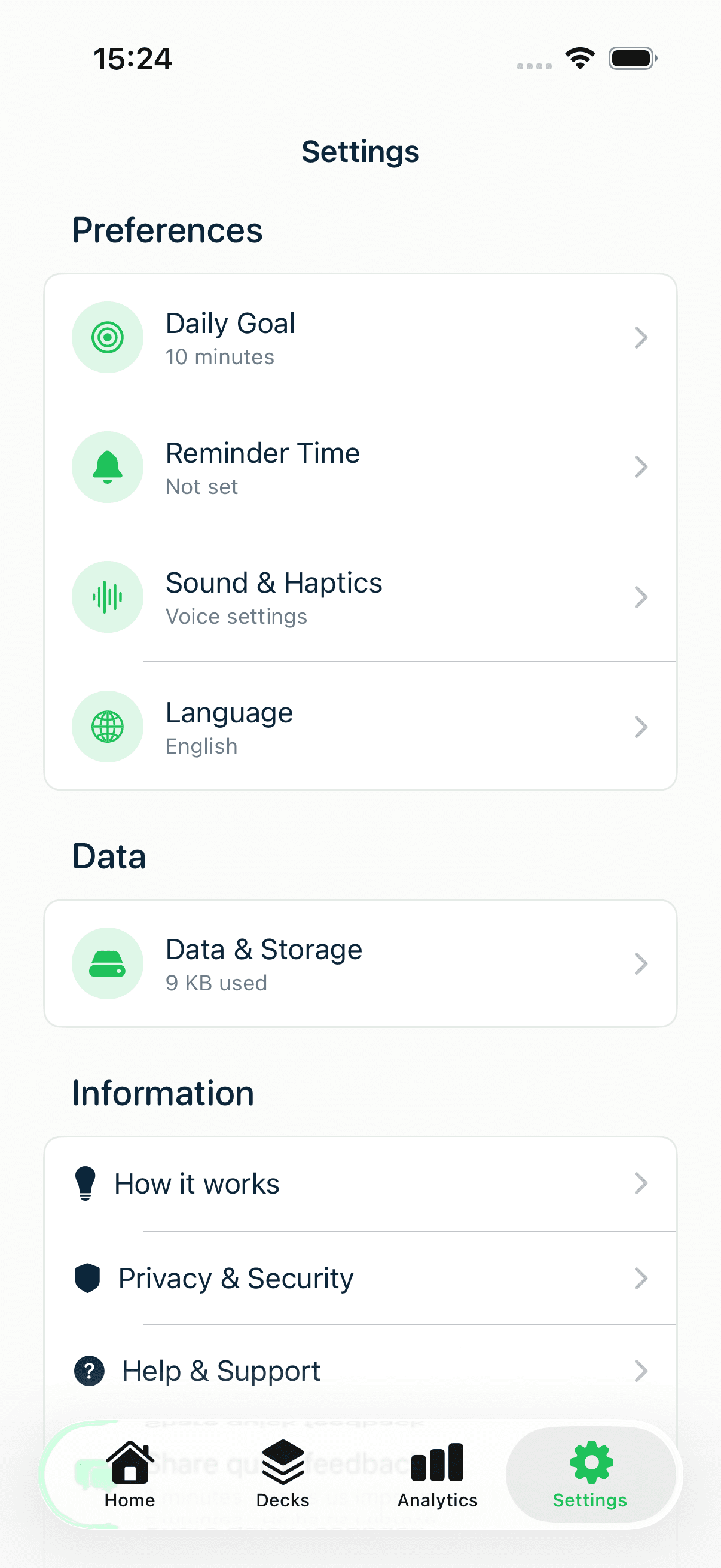 The Preferences section at the top of the MintDeck Settings screen